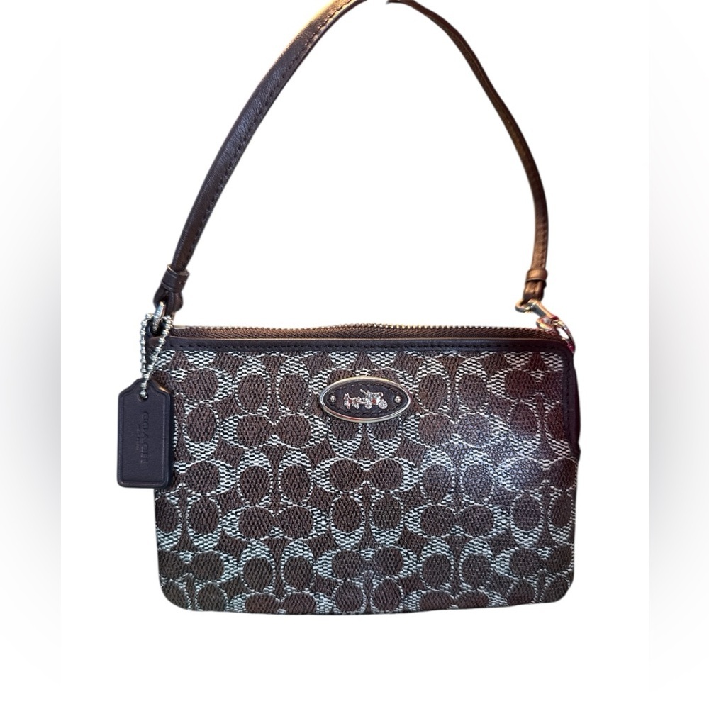 Coach Black and Brown Signature wristlet clutch leather designer clutch